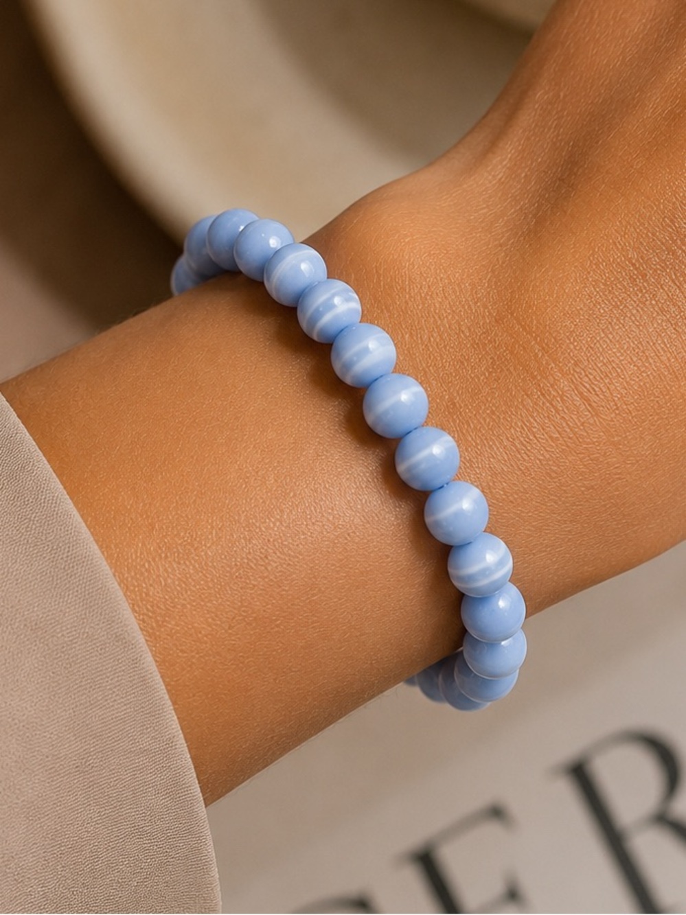 Happiness & Good Fortune Blue Cat’s Eye Glass Beaded Bracelet